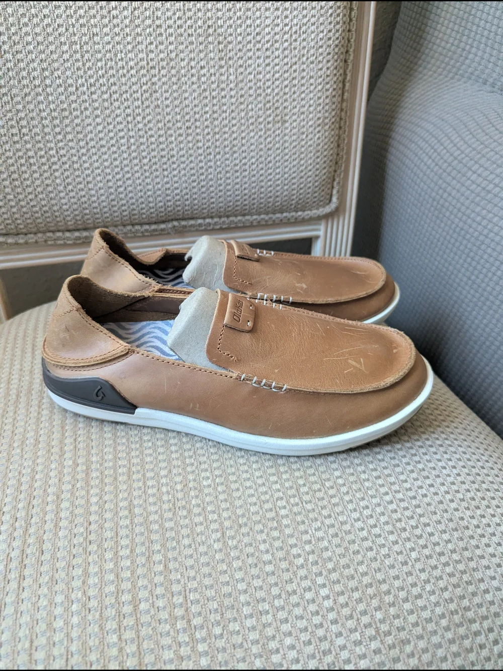 OluKai Men’s Slip-On Loafers in Light Brown